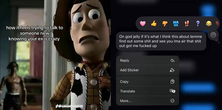 A version of the "crazy ex" Woody Travis Scott meme on TikTok.