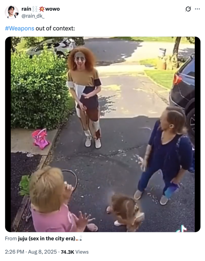 raín wowo @rain_dk_ #Weapons out of context: From juju (sex in the city era)? 2:26 PM - Aug 8, 2025 74.3K Views