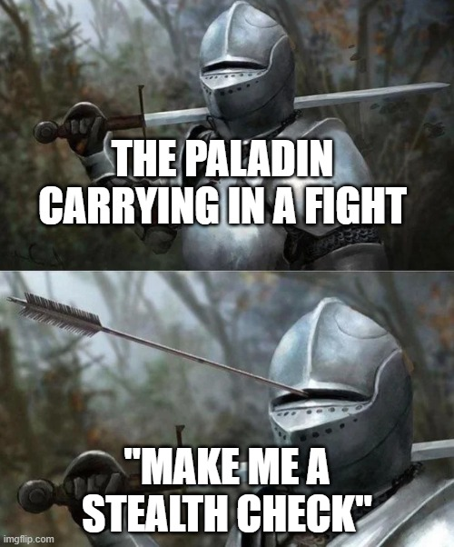THE PALADIN CARRYING IN A FIGHT imgflip.com "MAKE ME A STEALTH CHECK"