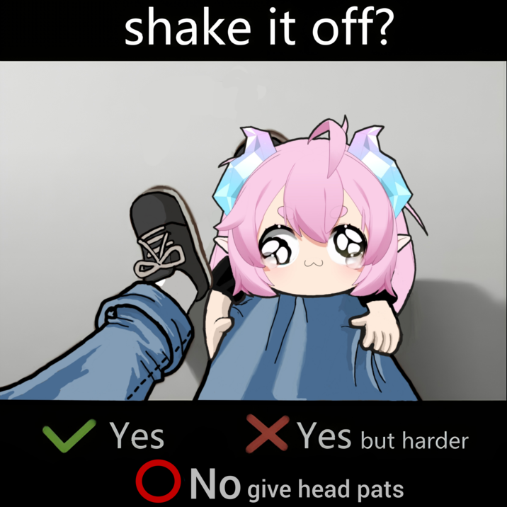 L shake it off? 60 } Yes X Yes but harder ONO give head pats No