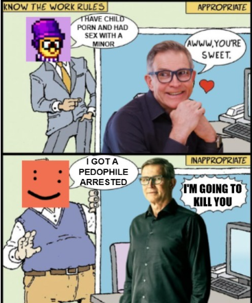 A "Know The Work Rules / Hello, Human Resources?!":https://knowyourmeme.com/memes/hello-human-resources meme about "YouTuber":https://knowyourmeme.com/memes/sites/youtube Schlep and "_Roblox_":https://knowyourmeme.com/memes/subcultures/roblox.