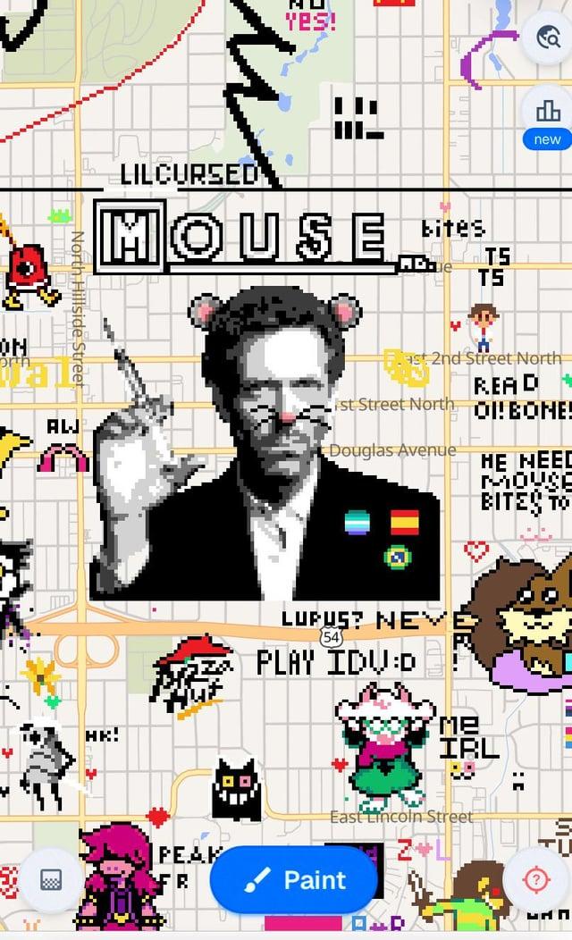 ON orth North Hillside Street AWJ Yes! FE 品 db new LILCURSED MOUSE bites De TS TS HK! Y 1st 2nd Street North READ st Street North OI! BONE! Douglas Avenue HE NEED MOUSE BITES TO LUPUS? NEY 54 #Z PLAY IDU:D Me IRL East Lincoln Street PEAK FR Paint N 1: П