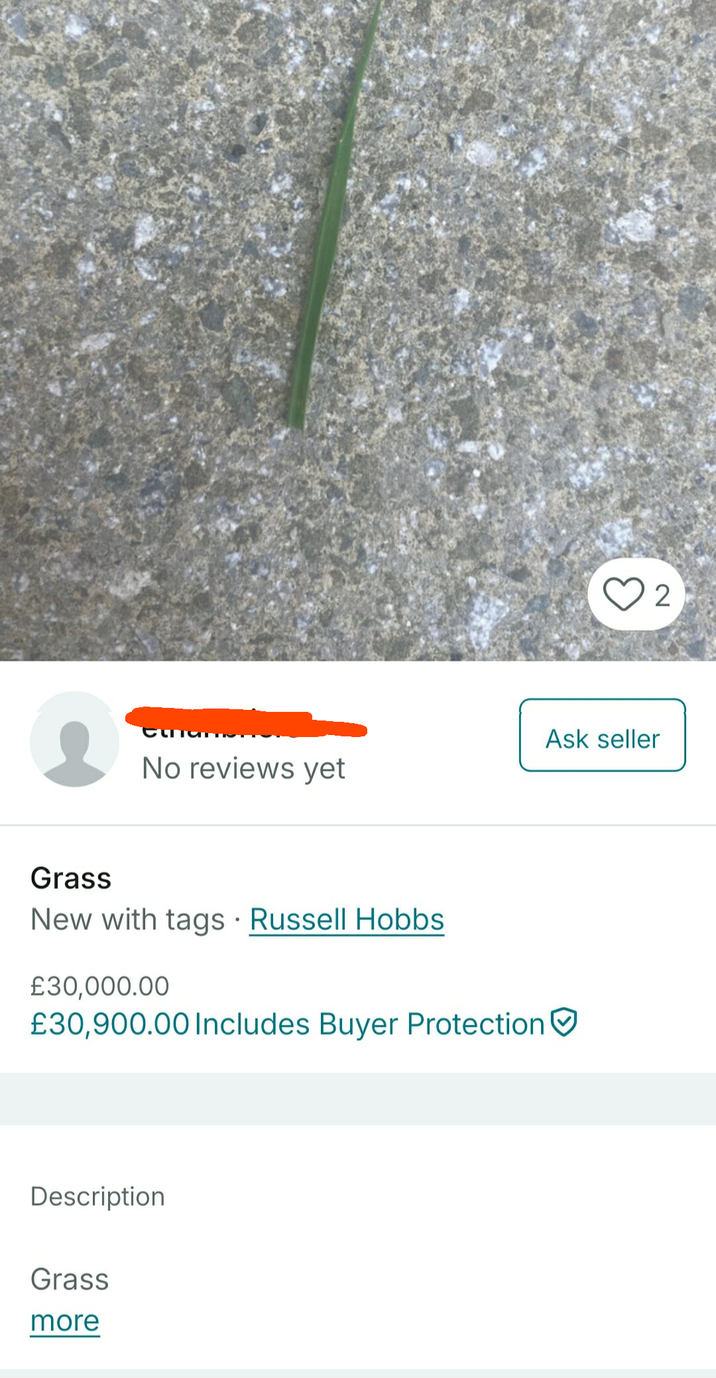 Ask seller No reviews yet Grass New with tags Russell Hobbs £30,000.00 £30,900.00 Includes Buyer Protection Description Grass more 2