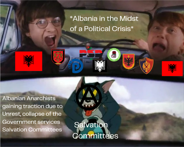 *Albania in the Midst of a Political Crisis* REPUBLIKA E SHQIPE PSP PARTIA Albanian Anarchists gaining traction due to Unrest, collapse of the Government services Salvation Committees Salvation Committees ARDA REPUBLINE POLICIA SHTETIT