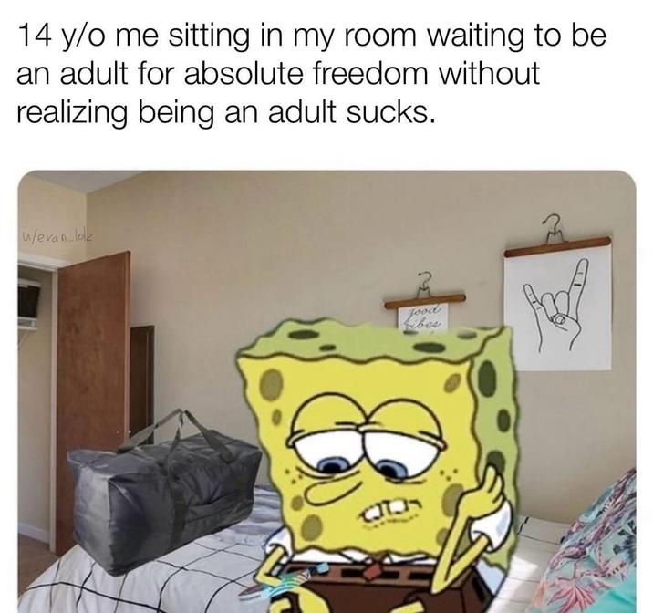 14 y/o me sitting in my room waiting to be an adult for absolute freedom without realizing being an adult u/evan_lolz good ibes Peopl