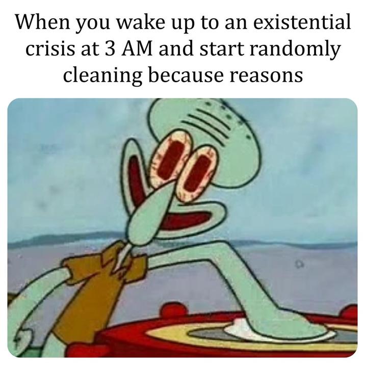 When you wake up to an existential crisis at 3 AM and start randomly cleaning because reasons