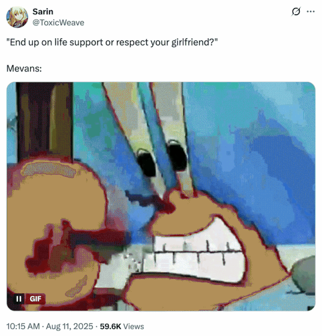 A "tweet":https://knowyourmeme.com/memes/sites/twitter-x using a "GIF":https://knowyourmeme.com/memes/cultures/gif of Mr. Krabs being rushed to the hospital, used to joke about Mevans breaking up with his girlfriend JBear.