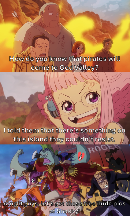 How do you know that pirates will come to God Valley? I told them that there's something on this island they couldn't resist. ROGER Alright guys, let's get those free nude pics of Shakky!