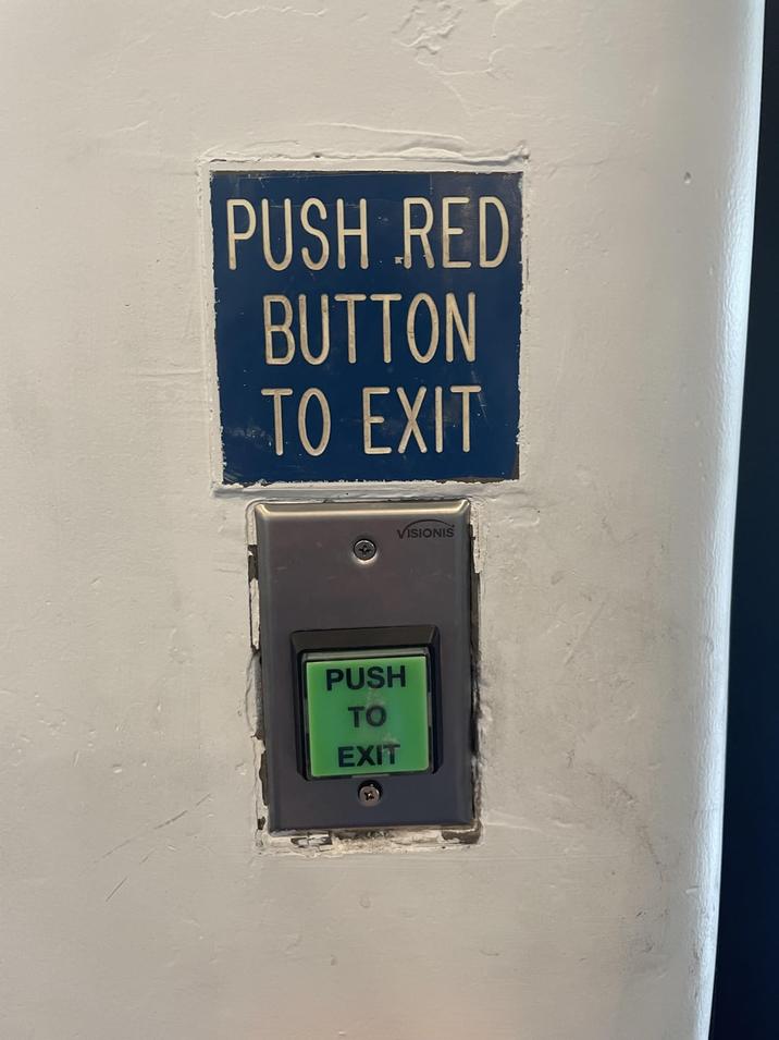 PUSH RED BUTTON TO EXIT PUSH TO EXIT VISIONIS