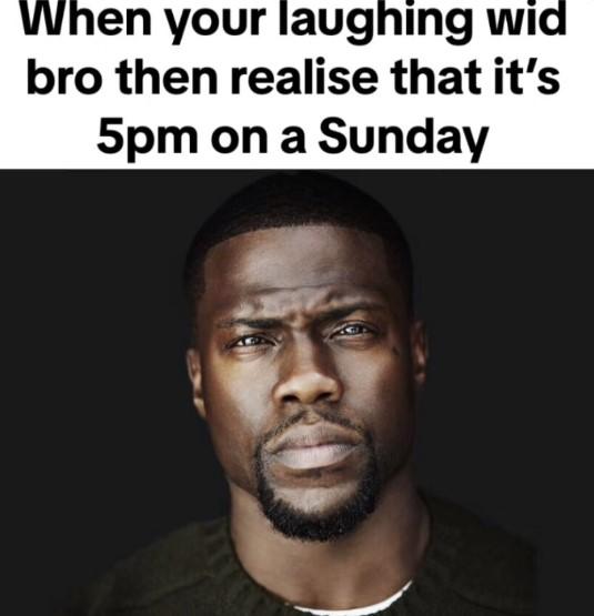 Kevin Hart Laughing With Bro A Kevin Hart meme. The meme is about laughing with bro and realizing it's 5pm on sunday.