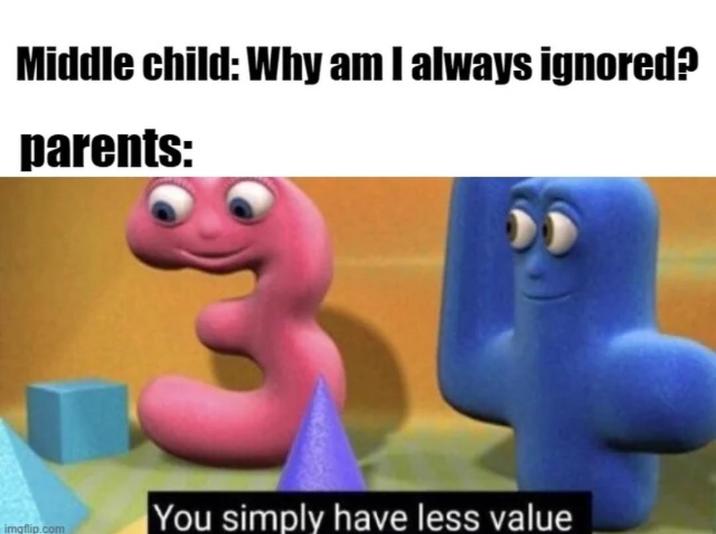Middle child: Why am I always ignored? parents: imgflip.com 31 You simply have less value