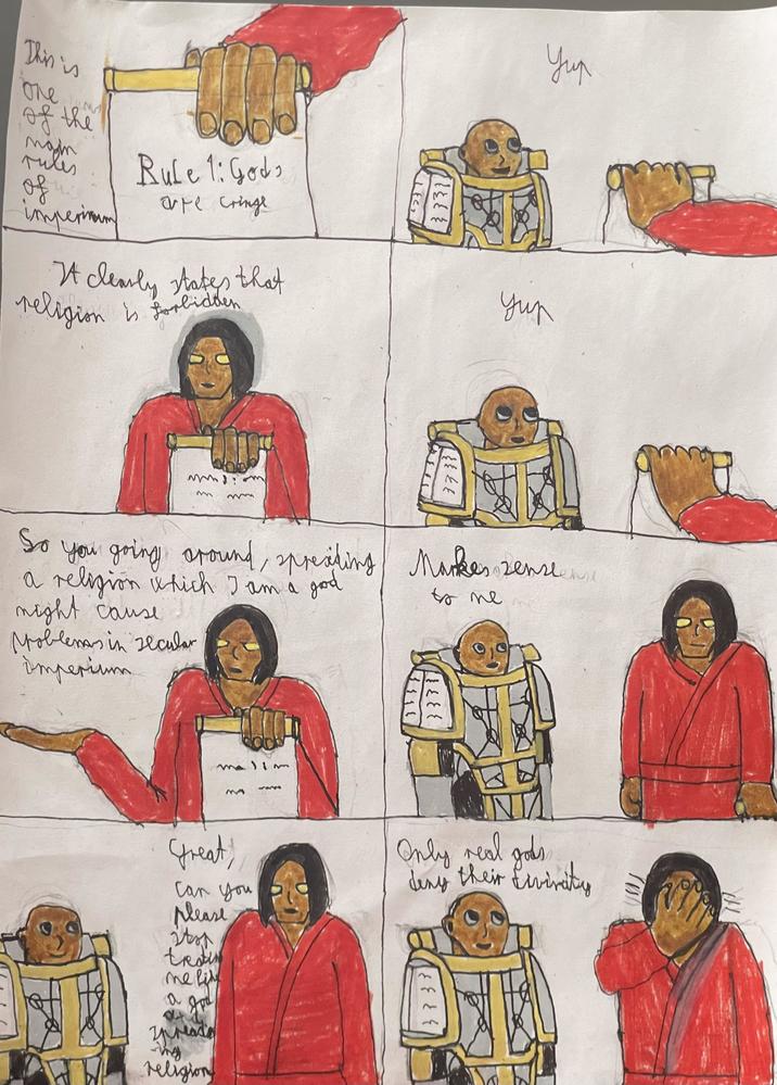 This is оле of the mam Jules Rule 1: Gods of arte cringe imperam It clearly states that religion is forbidden M: M LEC {331. 3733 Yup Yup So you going around, spreading Markes sensent a religion which I am a god might cause провела in живат imperium to me 3331 malim Great, Can you please Stop treating me line a 20 Only real gods deny their Liviraty 3737 гинаха ing religion