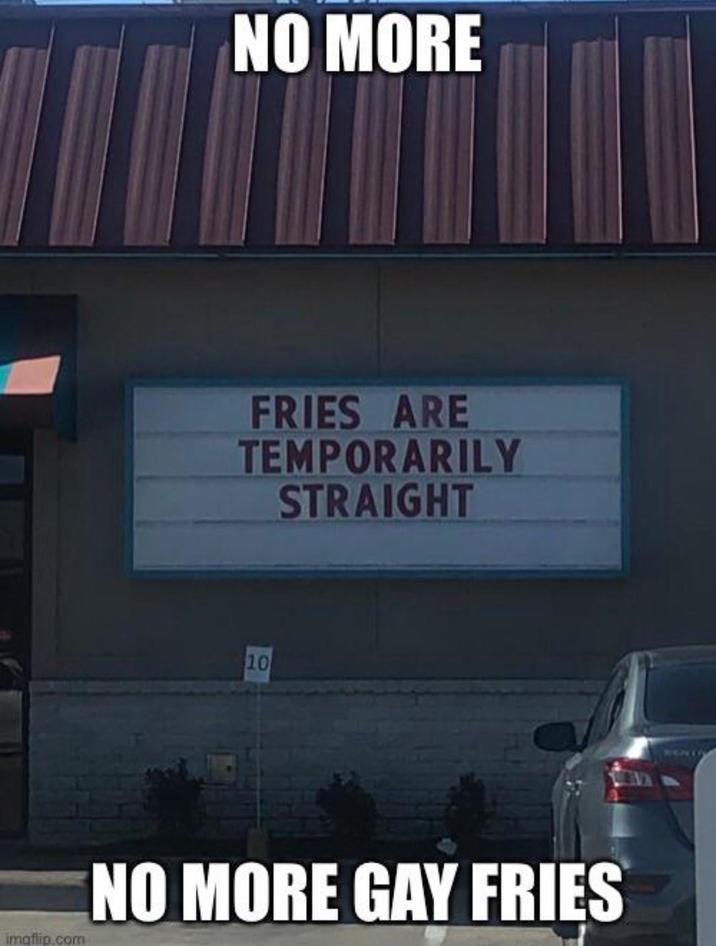 NO MORE FRIES ARE TEMPORARILY STRAIGHT 10 imaflip.com NO MORE GAY FRIES