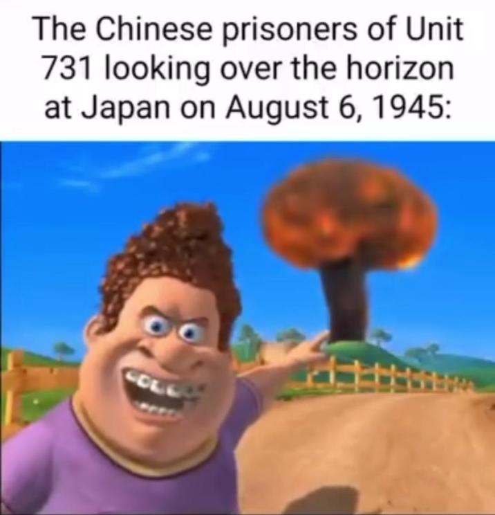 The Chinese prisoners of Unit 731 looking over the horizon at Japan on August 6, 1945: COLL