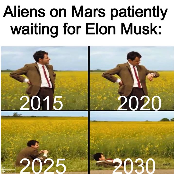 Aliens on Mars patiently waiting for Elon Musk: 2015 2020 LEE 2025 2030