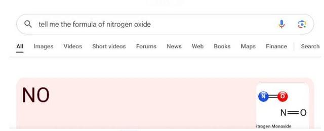 Qtell me the formula of nitrogen oxide All Images Videos Short videos Forums News Web Books Maps Finance Search ΝΟ N N=0 itrogen Monoxide