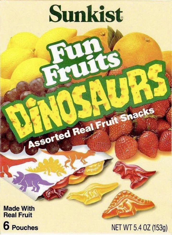 Sunkist Fun Fruits DINOSAURS Assorted Real Fruit Snacks Made With Real Fruit 6 Pouches 200 8 NET WT 5.4 OZ (153g)
