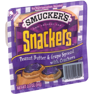 Peel Her! No Refrigeration Needed SMUCKER'S www. smucker.com Snackers Peanut Butter & Grape Spread with Crackers NET WT 3.3 OZ (949) 31300-04840