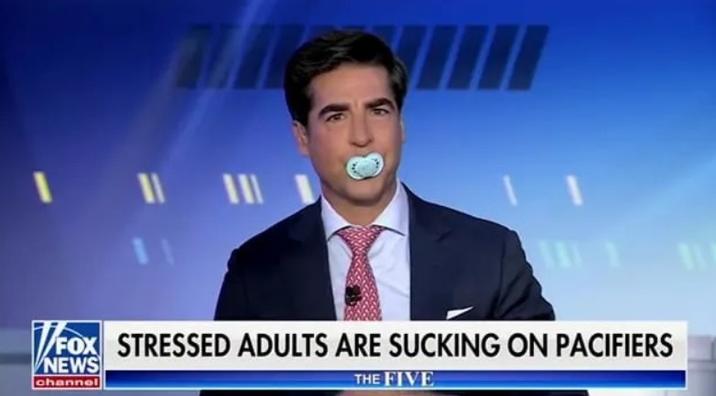 An image of Fox News host Jesse Walters sucking on a pacifier.