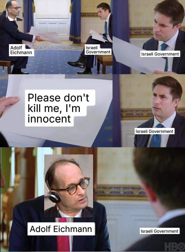 Adolf Eichmann Israeli Government Israeli Government Please don't kill me, I'm innocent Israeli Government Adolf Eichmann Israeli Government HBO