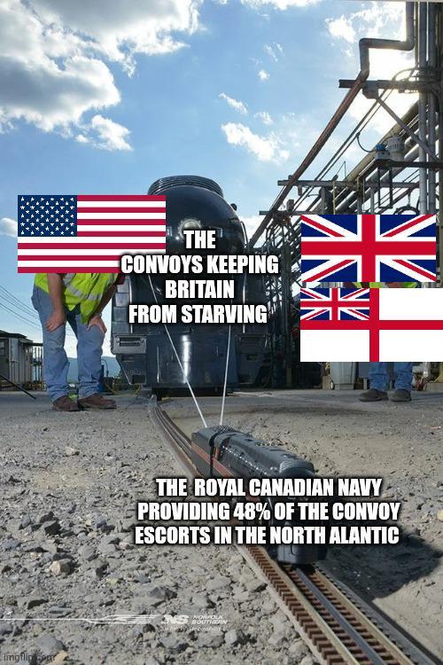 imgflip THE CONVOYS KEEPING BRITAIN FROM STARVING NZ THE ROYAL CANADIAN NAVY PROVIDING 48% OF THE CONVOY ESCORTS IN THE NORTH ALANTIC WORFOLK SOUTHERN