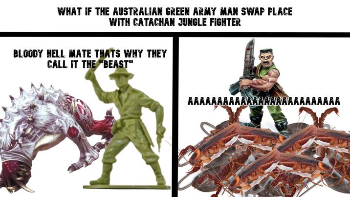 WHAT IF THE AUSTRALIAN GREEN ARMY MAN SWAP PLACE WITH CATACHAN JUNGLE FIGHTER BLOODY HELL MATE THATS WHY THEY CALL IT THE "BEAST" AAAAAAAAAAAAAAAAAAAAAAAAAA