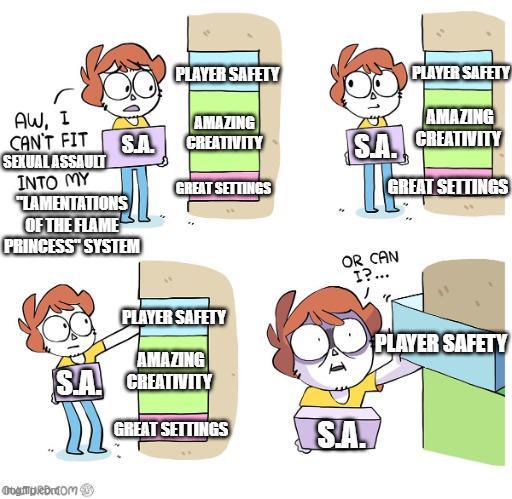 AW, I CAN'T FIT SEXUAL ASSAULT INTO MY LAMENTATIONS OF THE FLAME PLAYER SAFETY AMAZING SA CREATIVITY GREAT SETTINGS PLAYER SAFETY AMAZING SA CREATIVITY GREAT SETTINGS PRINCESS SYSTEM PLAYER SAFETY AMAZING SA. CREATIVITY OR CAN I?... Obrom GREAT SETTINGS S.A. PLAYER SAFETY