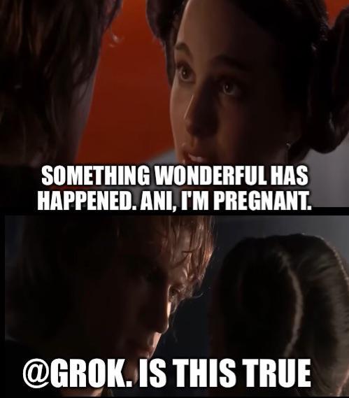 SOMETHING WONDERFUL HAS HAPPENED. ANI, I'M PREGNANT. @GROK. IS THIS TRUE