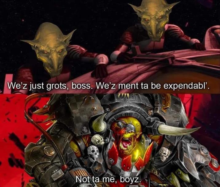 We'z just grots, boss. We'z ment ta be expendabl'. Not ta me, boyz.