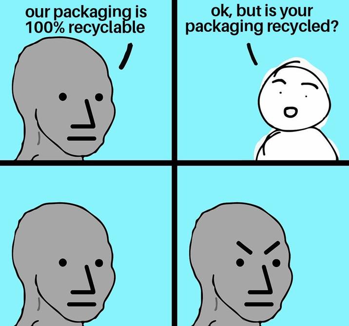 our packaging is 100% recyclable ok, but is your packaging recycled? 71 0 IL