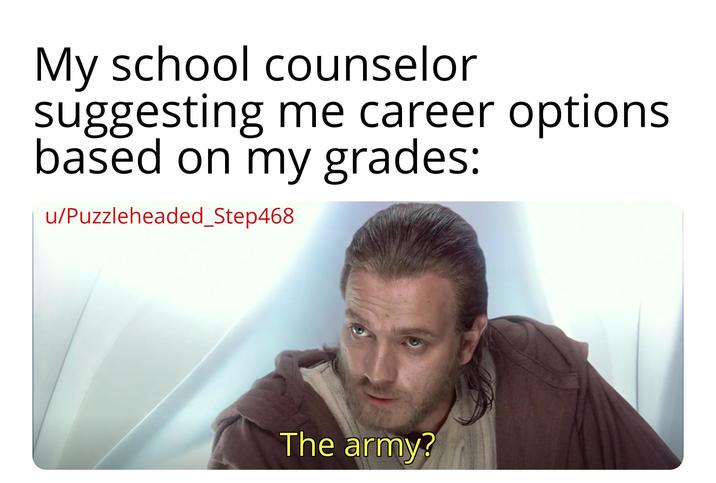 My school counselor suggesting me career options based on my grades: u/Puzzleheaded_Step468 The army?