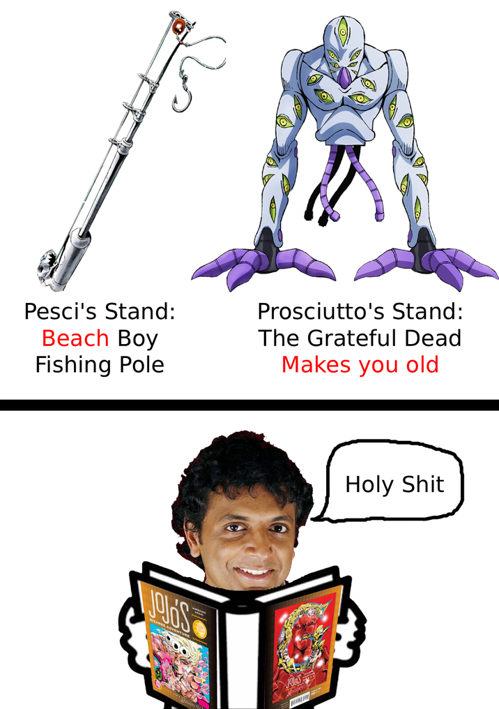 Pesci's Stand: Beach Boy Fishing Pole Prosciutto's Stand: The Grateful Dead Makes you old JOJO'S BIZARRE ADVENTURE Golden H--------