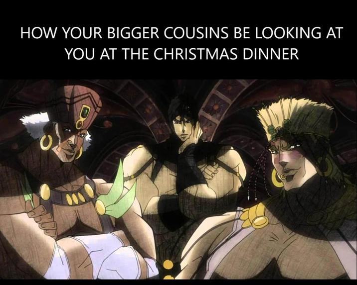 HOW YOUR BIGGER COUSINS BE LOOKING AT YOU AT THE CHRISTMAS DINNER