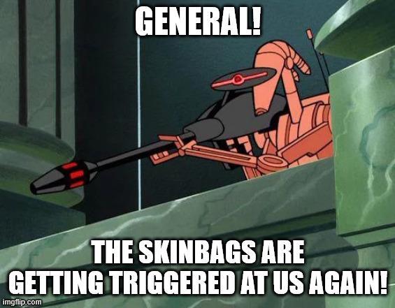 GENERAL! THE SKINBAGS ARE GETTING TRIGGERED AT US AGAIN! imgflip.com