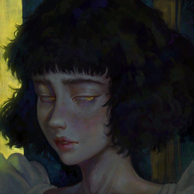 A portrait of Ellie by Casato. The art shows her with stark eyes.