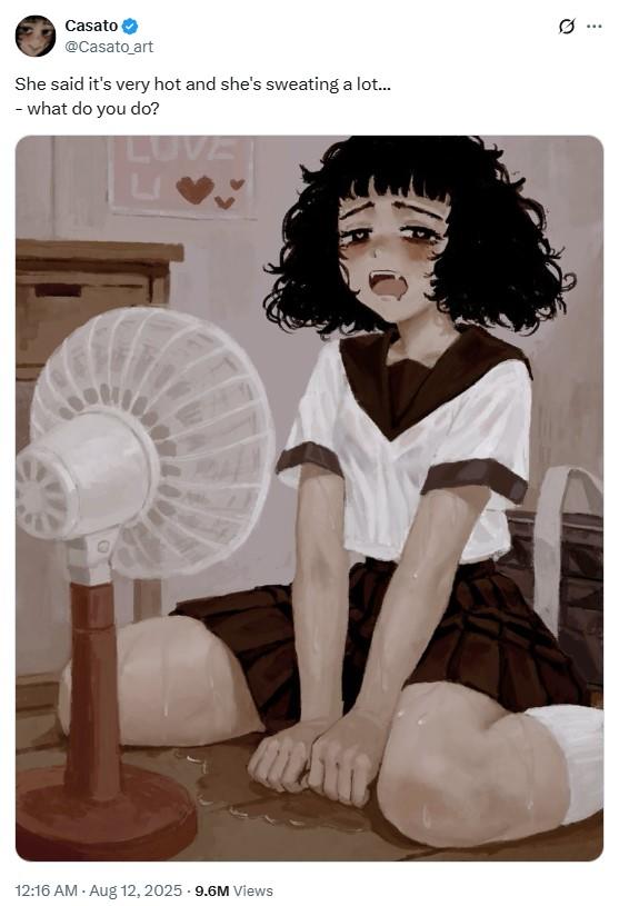A post reading, "She said it's very hot and she's sweating a lot... - what do you do?"