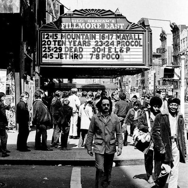 BILL GRAHAM'S FILLMORE EAST 12:15 MOUNTAIN 16-17 MAYALL 20 TEN YEARS 23-24 PROCOL 25-29 DEAD 30-1 EL&P 45 JETHRO 7'8 POCO ORPHEUM