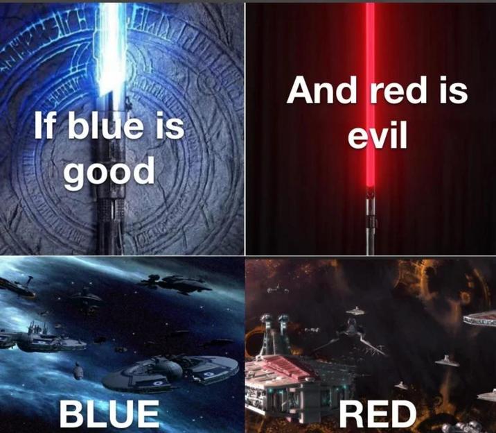 And red is If blue is good evil BLUE RED