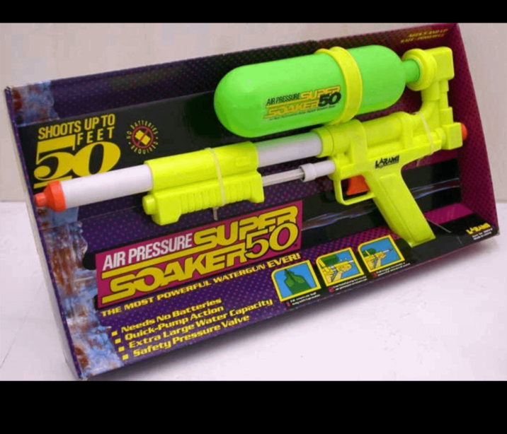 SHOOTS UP TO FEET 50 AIR PRESSURE SUPER SOLKER 50 AIR PRESSURE SUPER SOAKER 50 THE MOST POWERFUL WATERGUN EVER! Needs No Batteries Quick-Pump Action Extra Large Water Capacity Safety Pressure Valve ARAMI