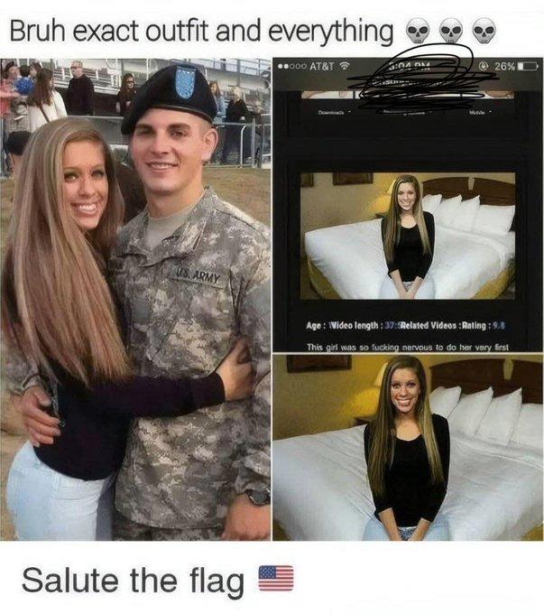 Bruh exact outfit and everything •.000 AT&T 26% H US ARMY Age: Wideo length: 37: Related Videos : Rating: 9.8 This girl was so f------ nervous to do her very first Salute the flag