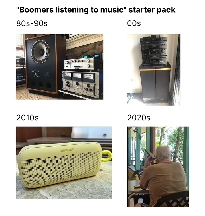 "Boomers listening to music" starter pack 80s-90s 00s 2010s BOSE ENED CONTROL POWER MONTO MODEL Gets 2020s
