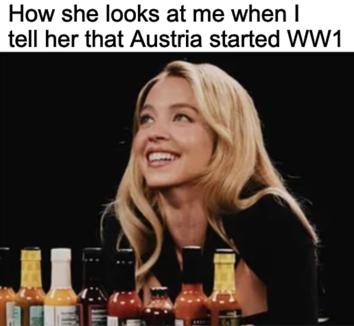 How she looks at me when I tell her that Austria started WW1