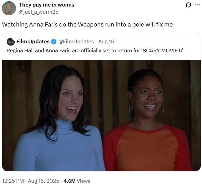 Anna Faris Scary Movie 6 Weapons Run Tweet