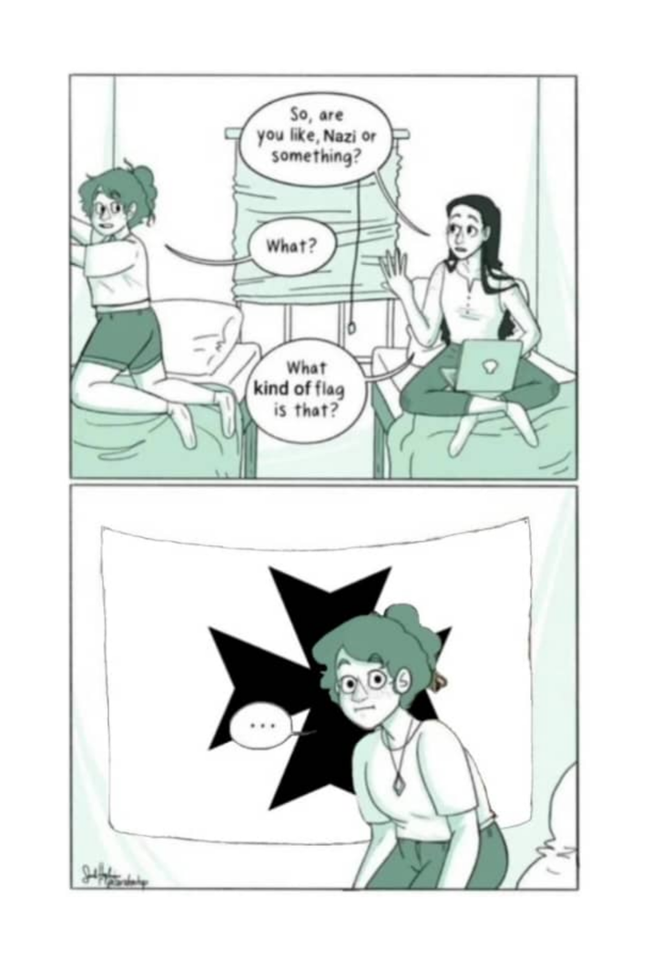 So, are you like, Nazi or something? What? What kind of flag is that?