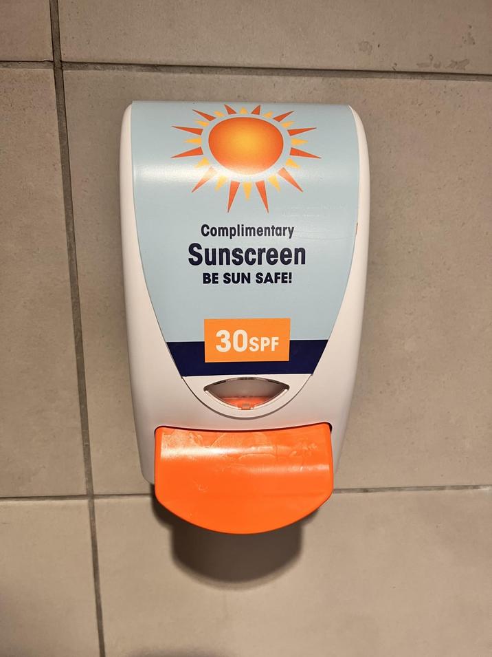 Complimentary Sunscreen BE SUN SAFE! 30SPF