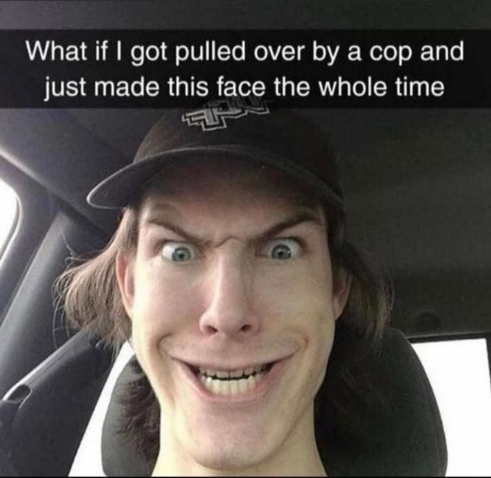 What if I got pulled over by a cop and just made this face the whole time