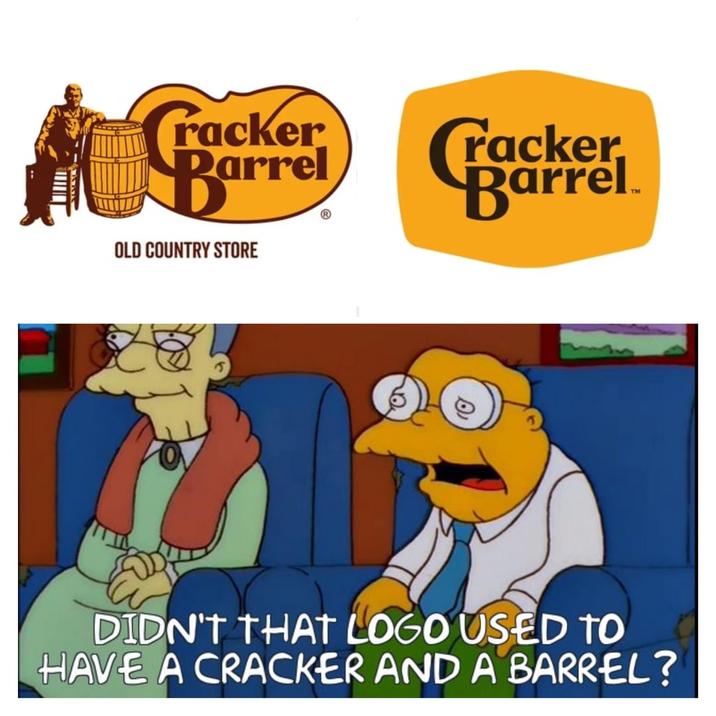 racker Barrel OLD COUNTRY STORE Cracker Barrel DIDN'T THAT LOGO USED TO HAVE A CRACKER AND A BARREL?