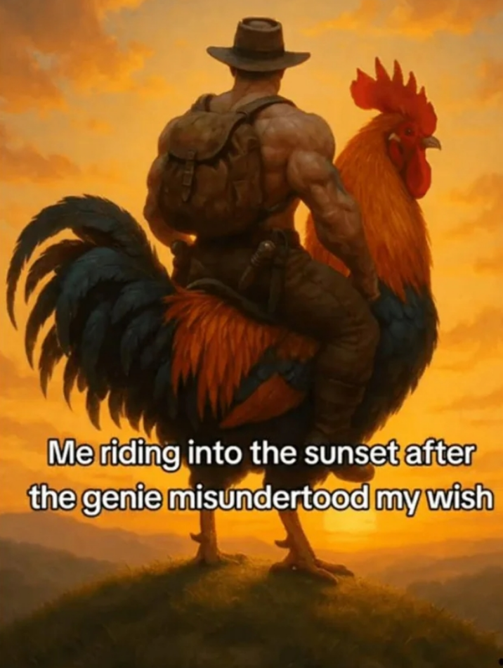 Me riding into the sunset after the genie misundertood my wish