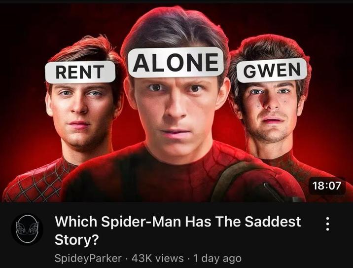 RENT ALONE GWEN Which Spider-Man Has The Saddest Story? Spidey Parker 43K views 1 day ago 18:07