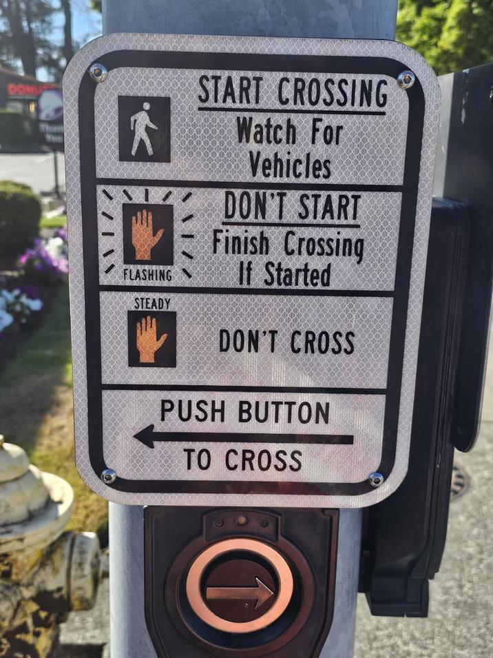 DON www START CROSSING Watch For Vehicles DON'T START Finish Crossing FLASHING If Started STEADY DON'T CROSS PUSH BUTTON TO CROSS